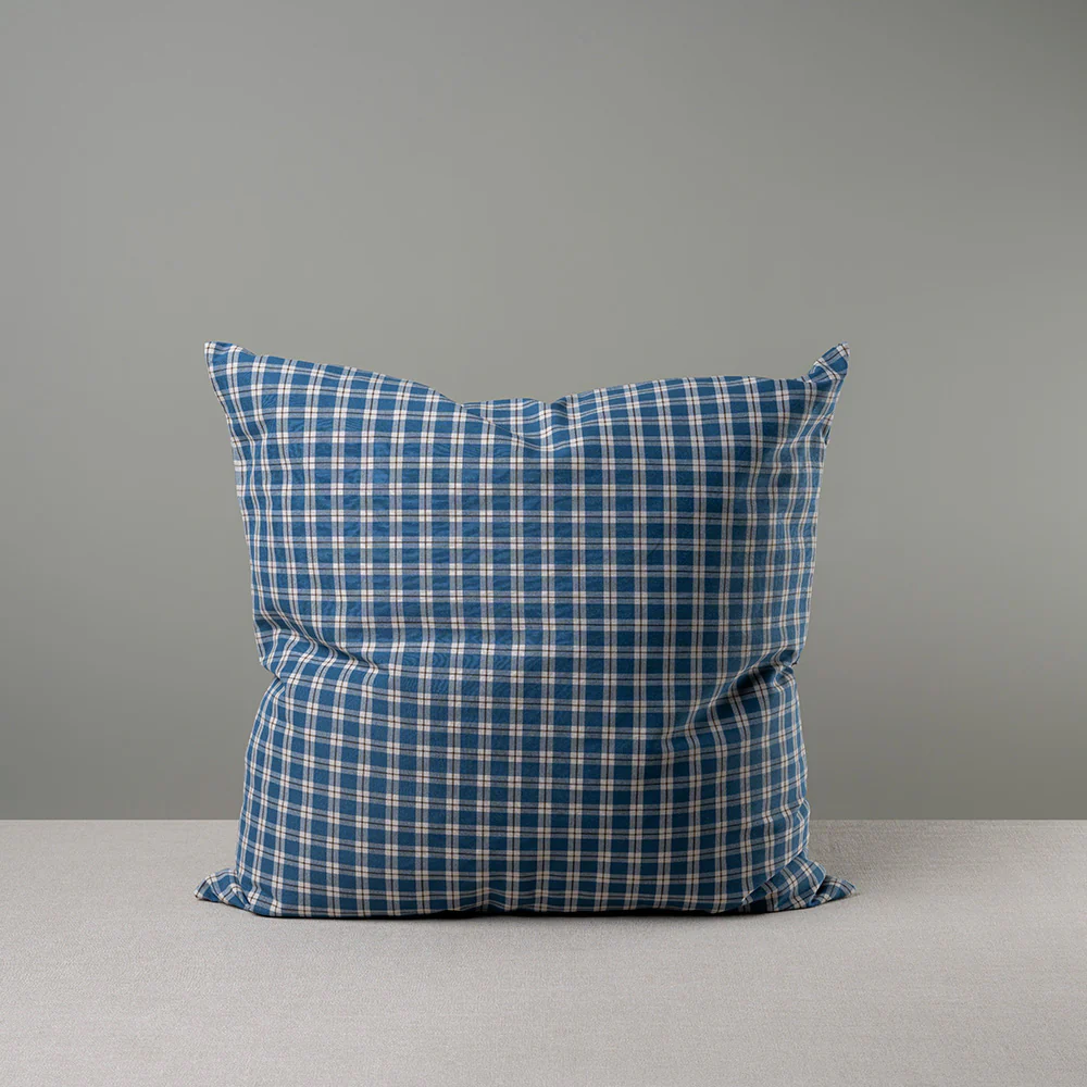 Square Kip Cushion in Well Plaid Cotton, Blue Brown - Image 5