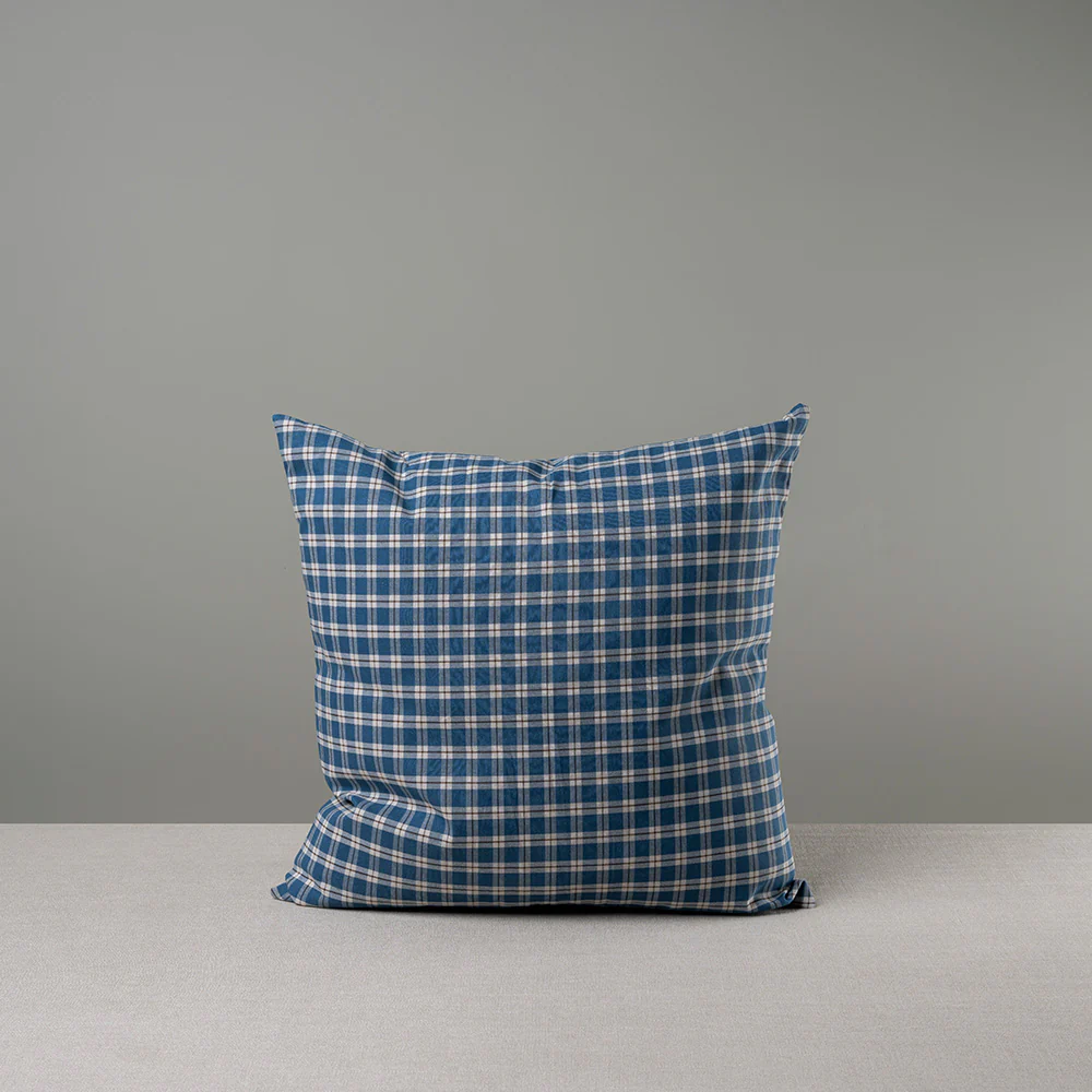 Square Kip Cushion in Well Plaid Cotton, Blue Brown - Image 7
