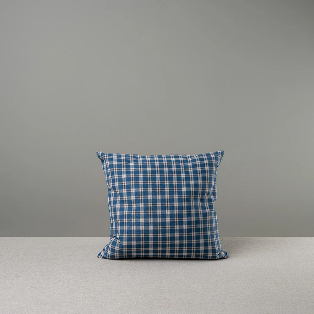 Square Kip Cushion in Well Plaid Cotton, Blue Brown - Image 9
