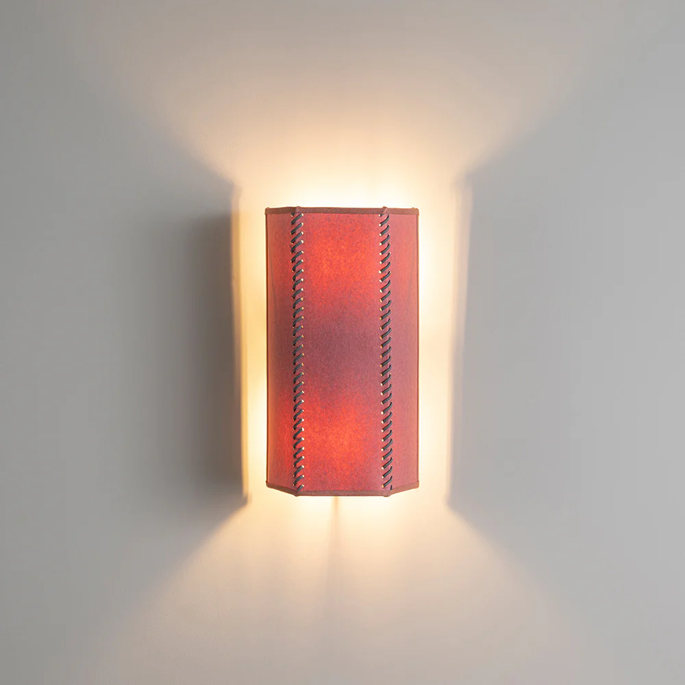 Stitch In Time Wall Light in Burgundy with Muted Pink Trim - Image 3