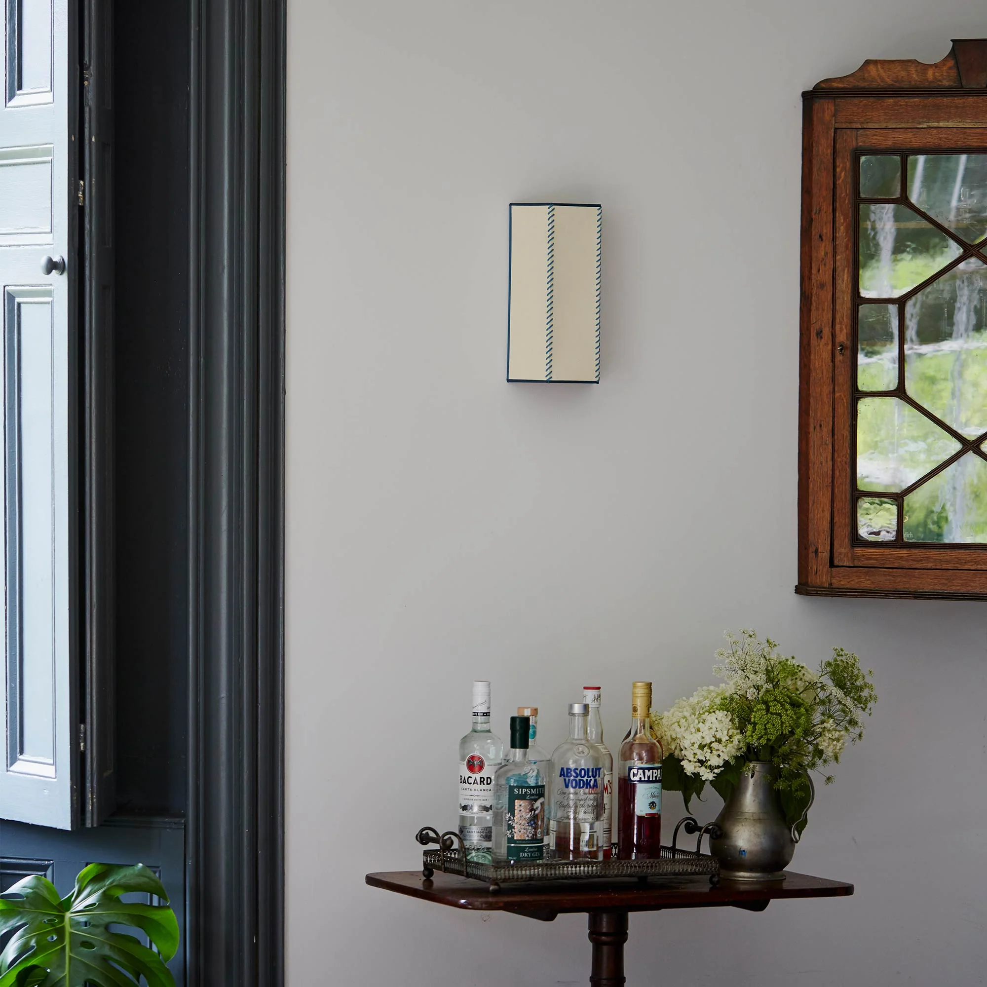 Stitch In Time Wall Light in Soft White with Peacock Blue Trim & Stitching - Image 6