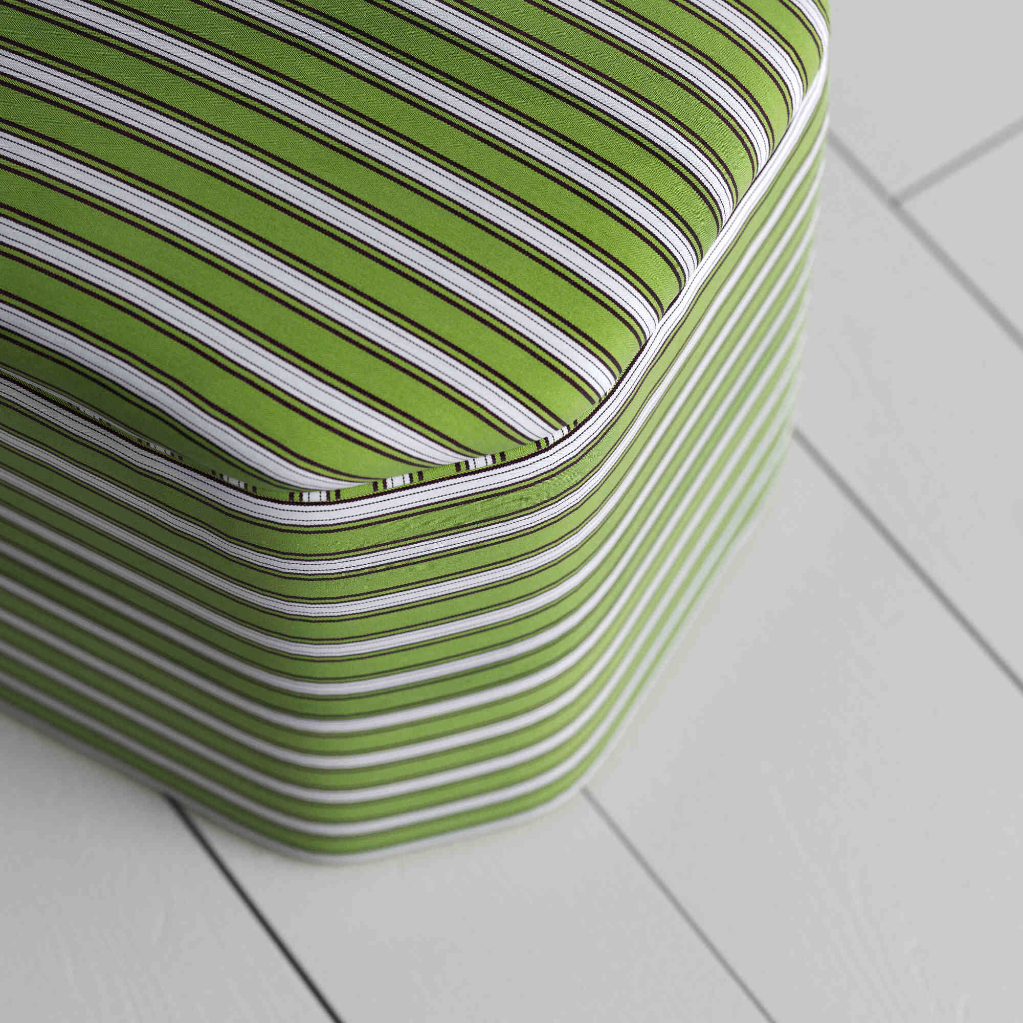 Thither Hexagonal Ottoman in Colonnade Cotton, Green and Wine - Image 6