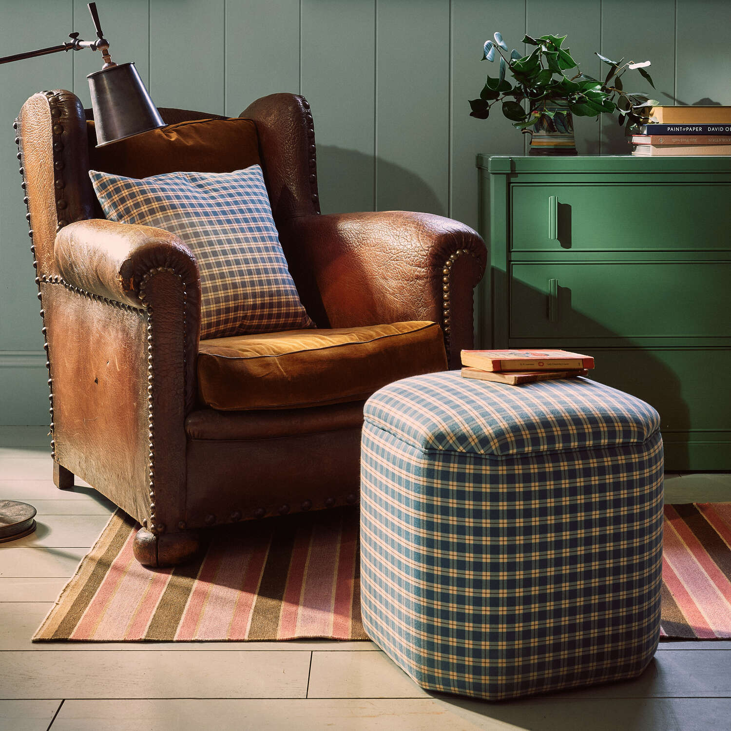 Thither Hexagonal Ottoman in Intelligent Velvet Juniper - Image 4