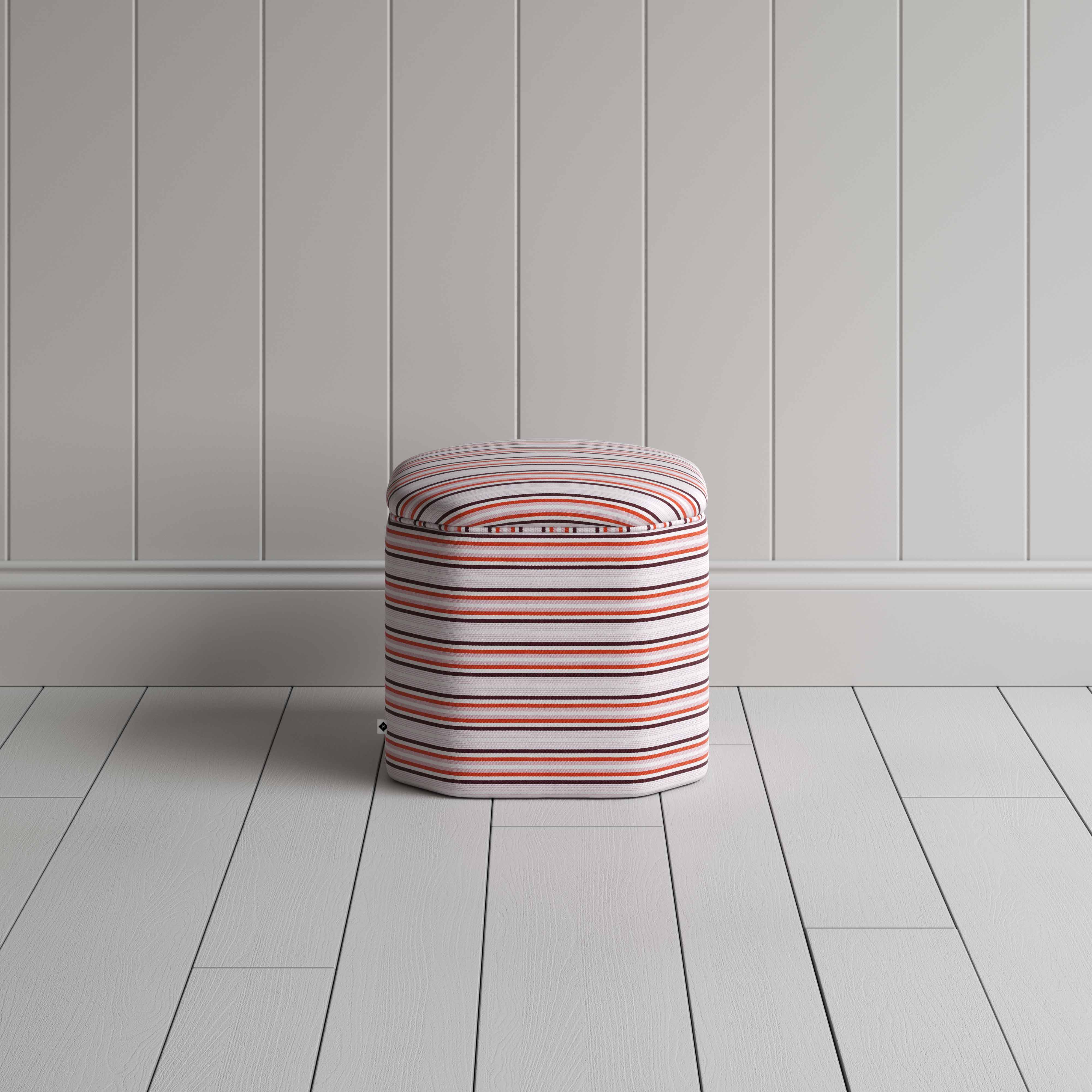 Thither Hexagonal Ottoman in Slow Lane Cotton Linen, Berry - Image 3