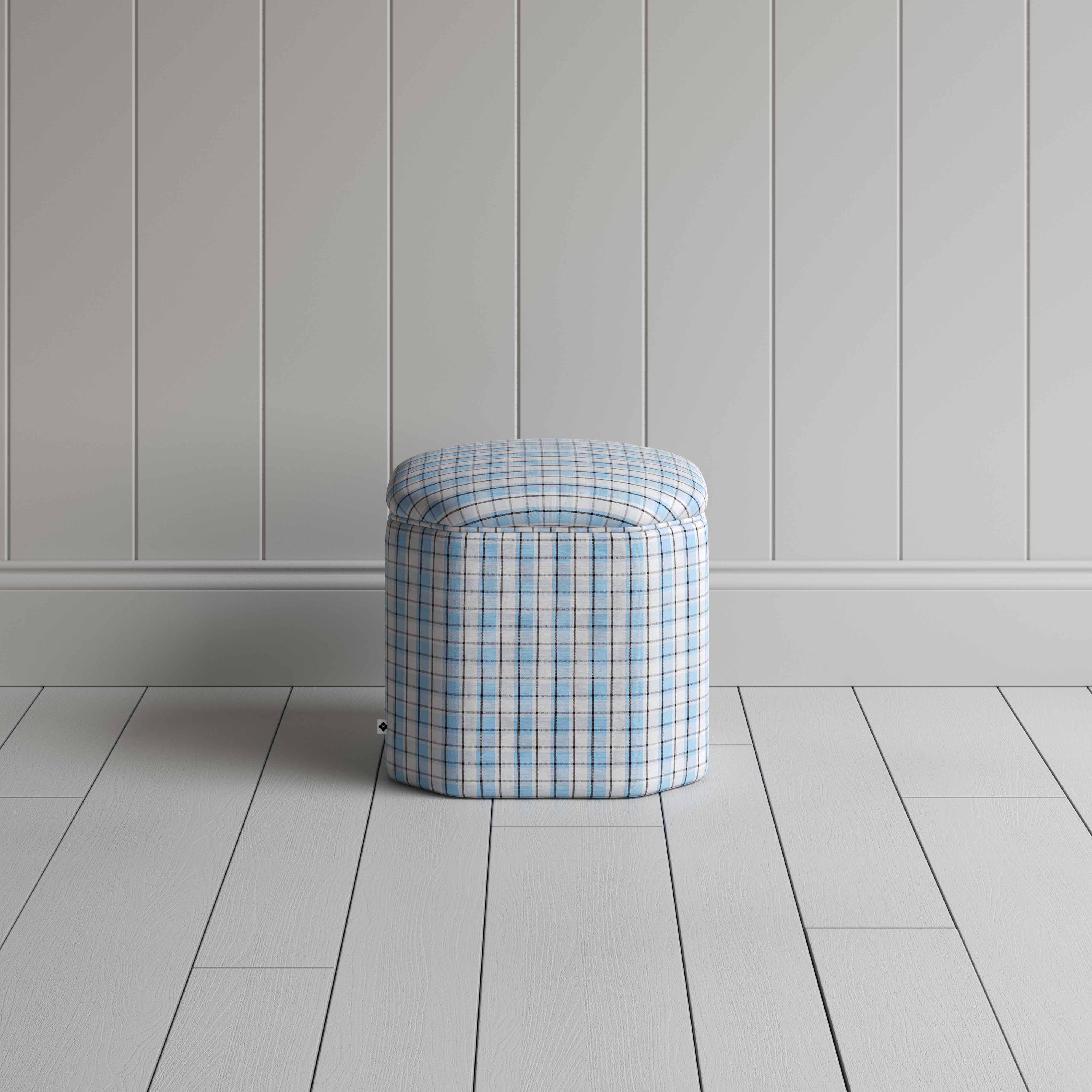 Thither Hexagonal Ottoman in Square Deal Cotton, Blue Brown - Image 3