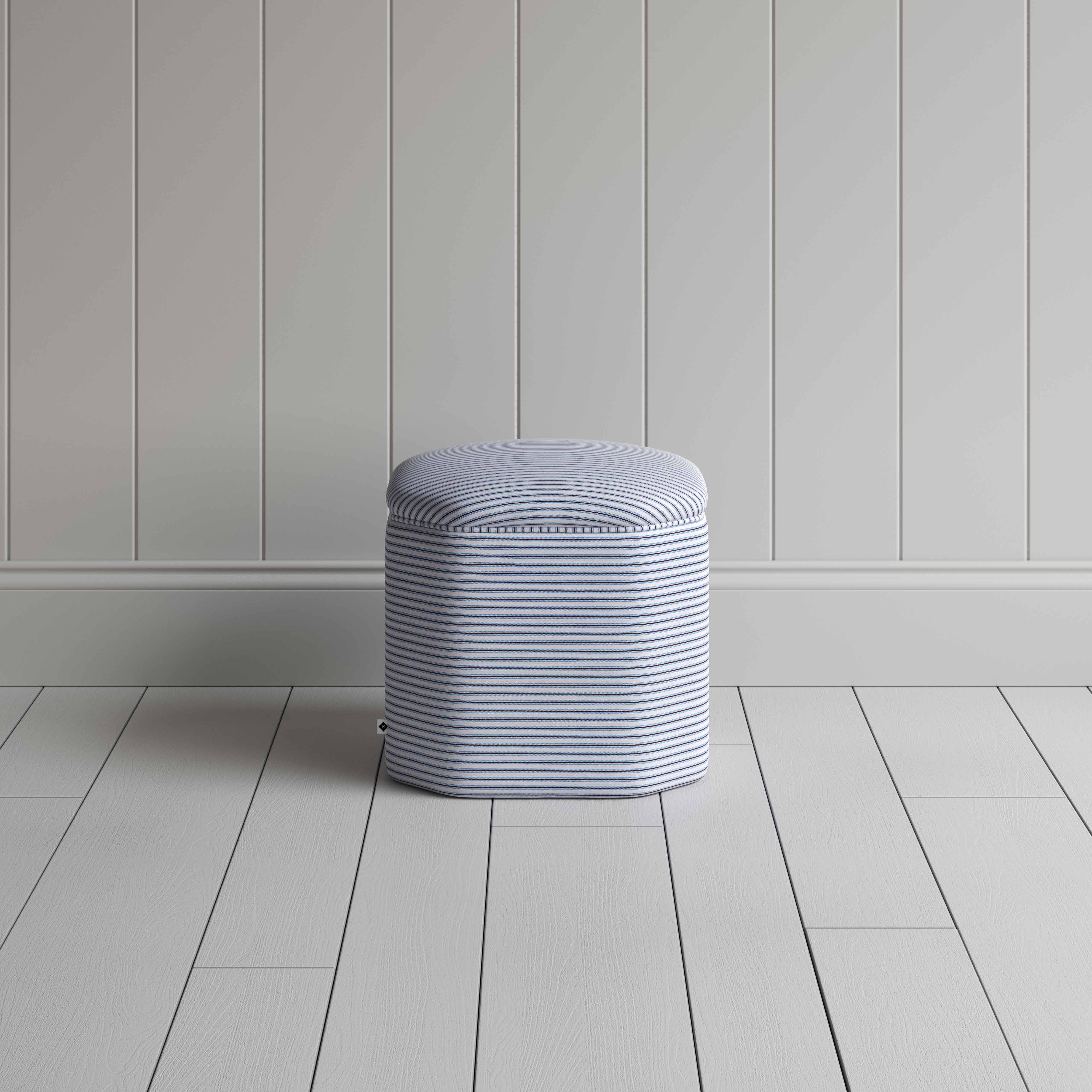 Thither Hexagonal Ottoman in Ticking Cotton, Aqua Brown - Image 3