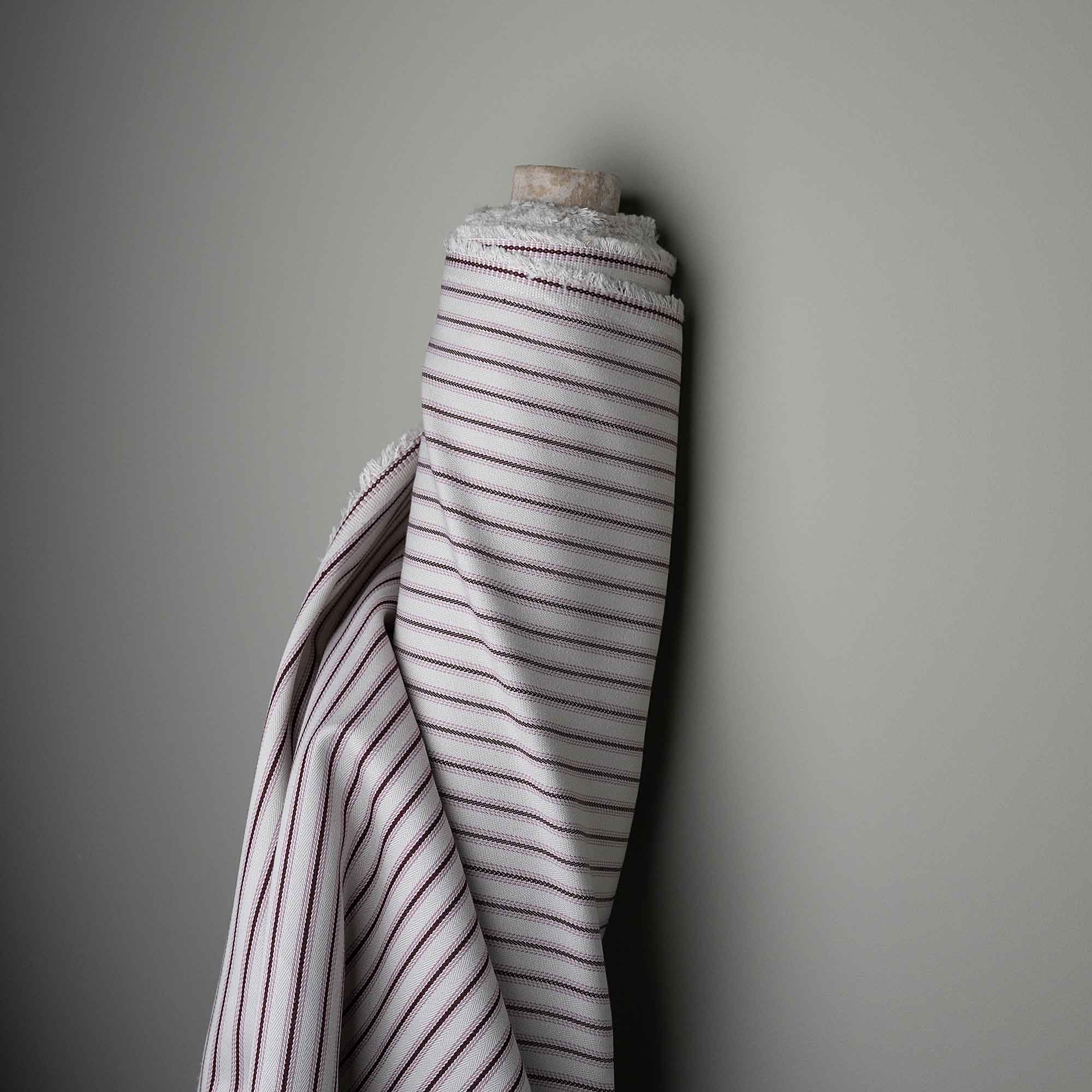 Thither Hexagonal Ottoman in Ticking Cotton, Berry - Image 5