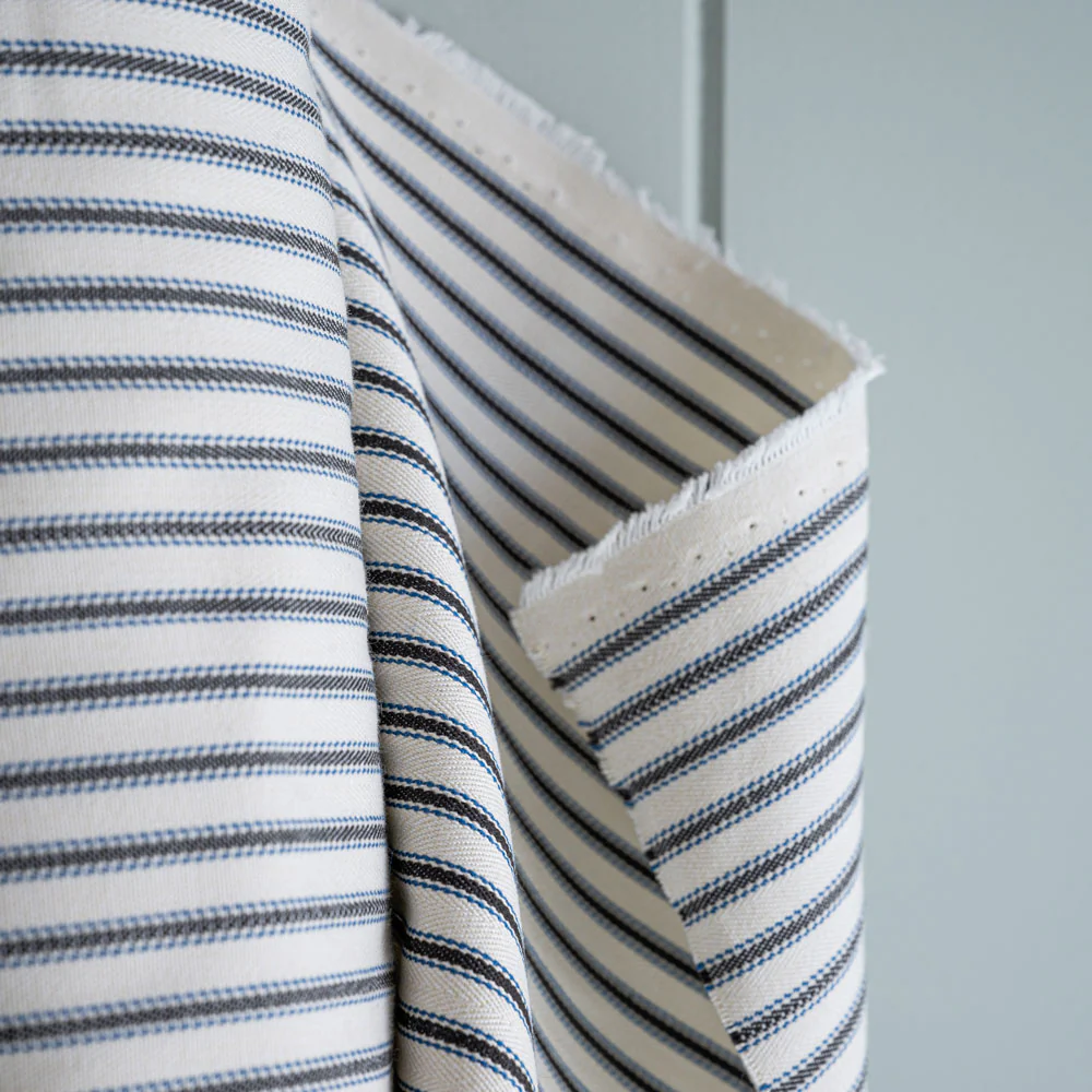 Mid-weight Organic Cotton, Ticking Chocolate Navy - Image 4