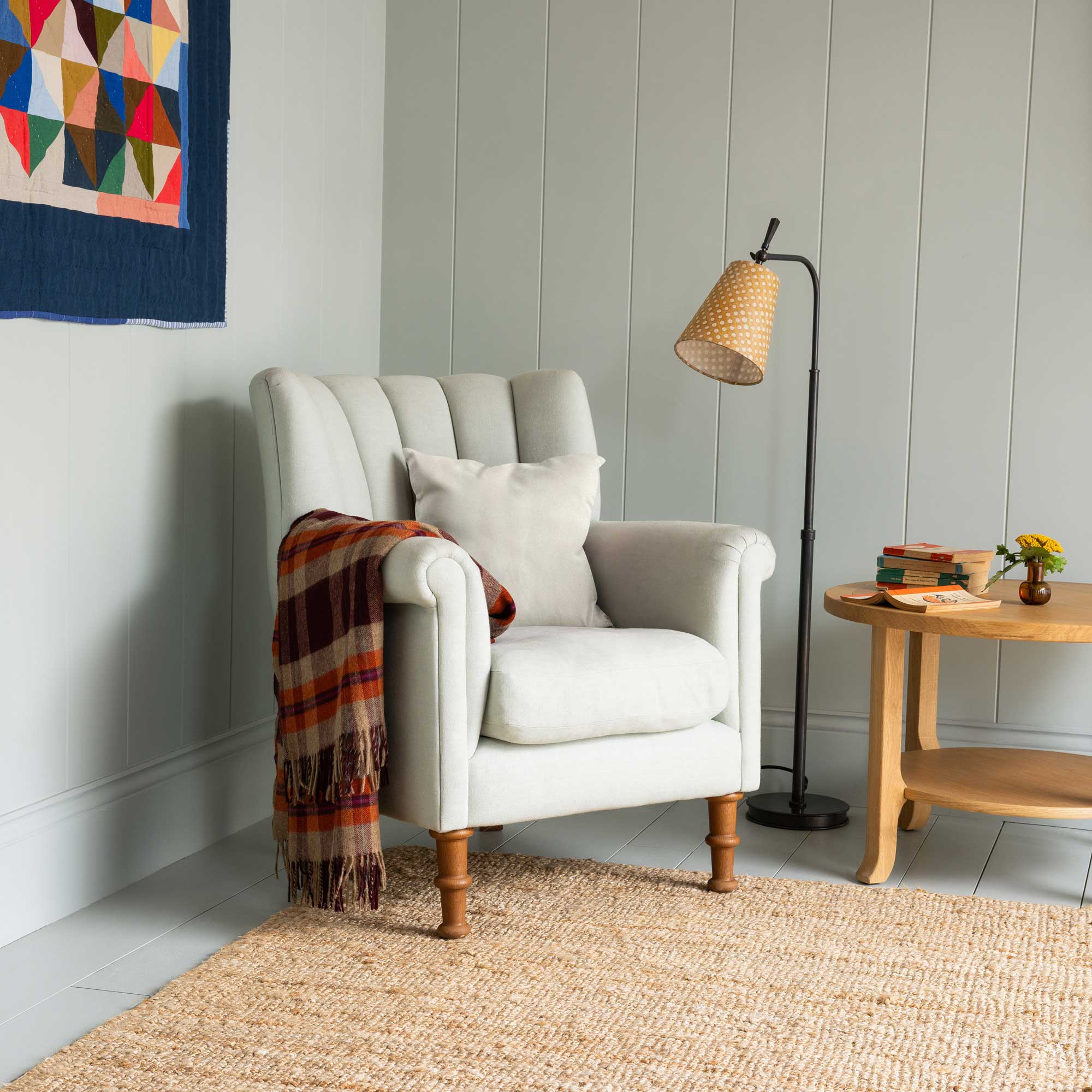 Time Out Armchair in Square Deal Cotton, Blue Brown - Image 3