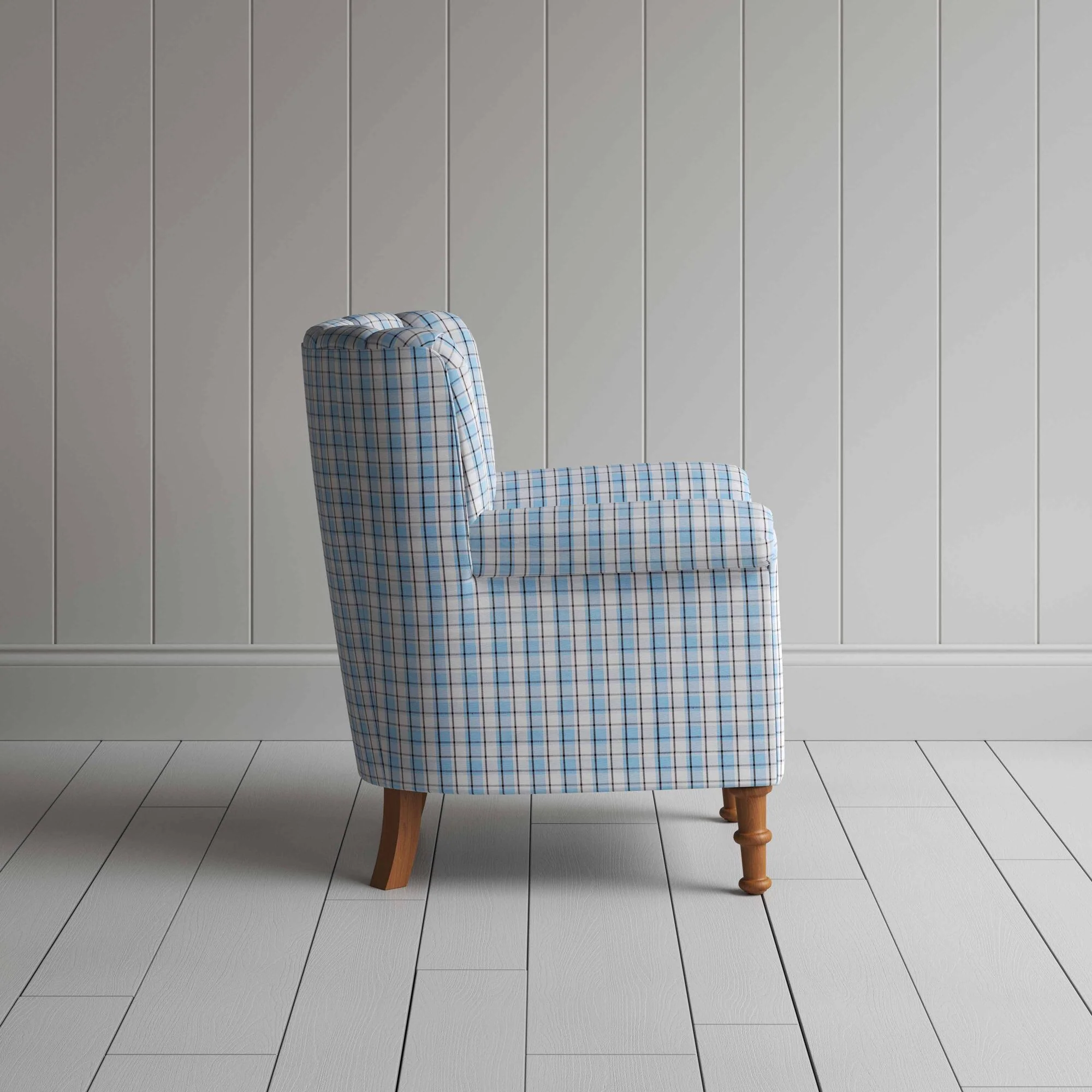Time Out Armchair in Square Deal Cotton, Blue Brown - Image 5