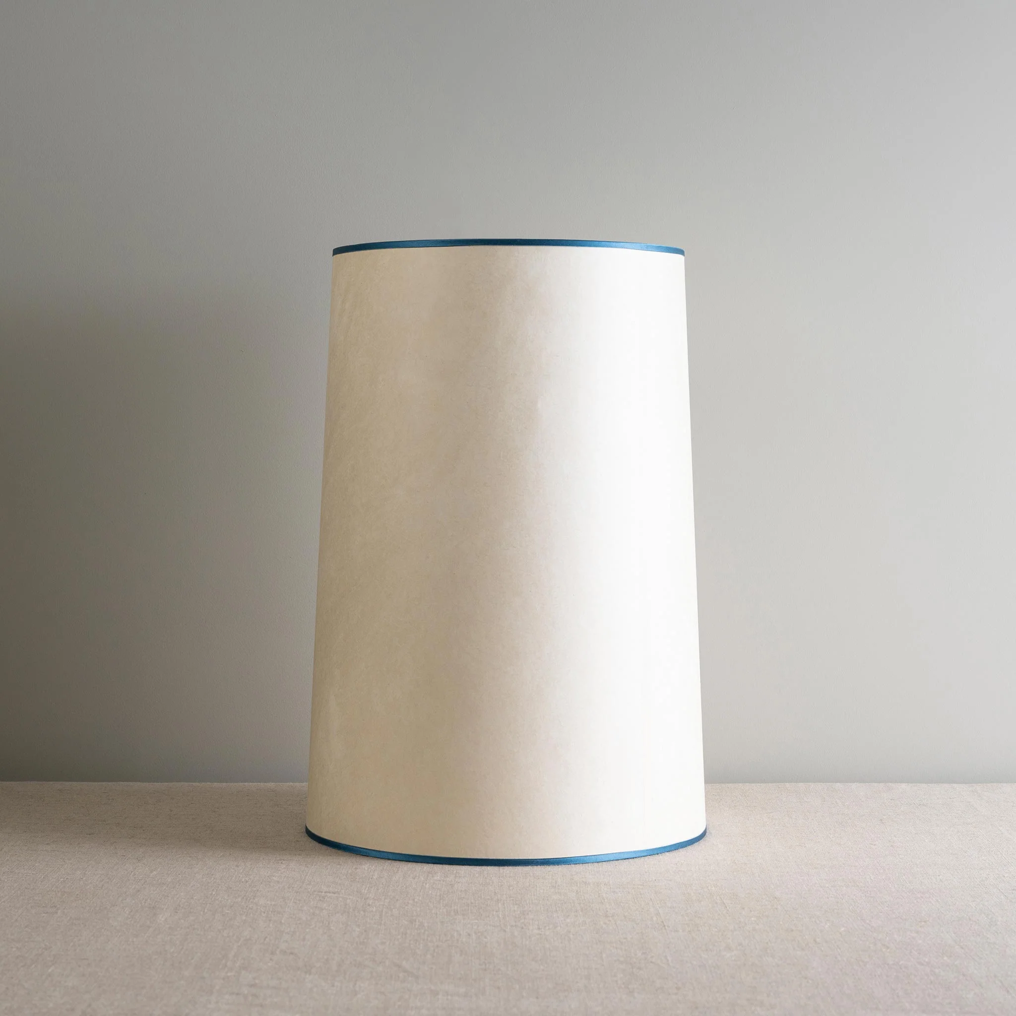 Whimsical Tall Straight Empire Lamp Shade in Soft White with Peacock Blue Trim - Image 3