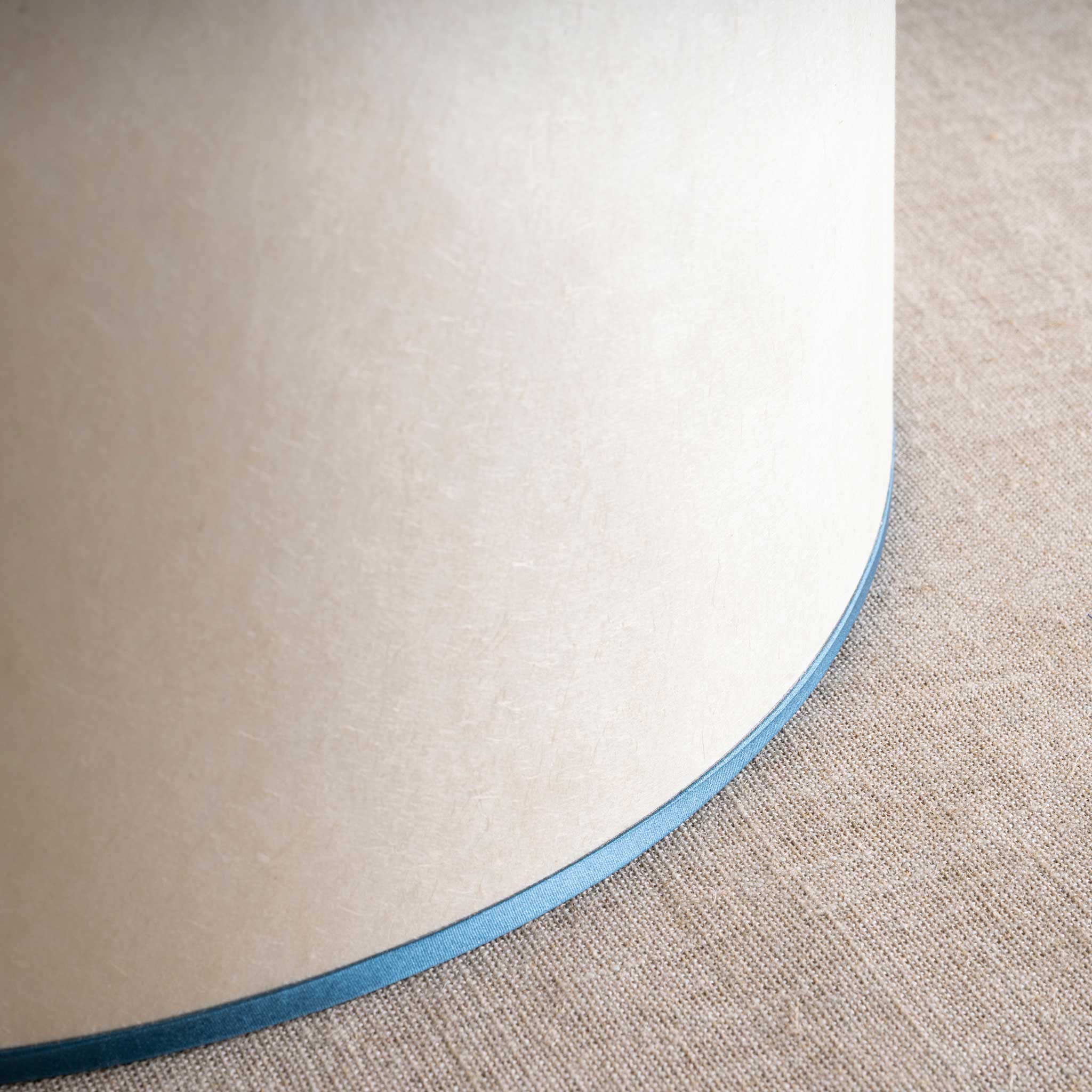 Whimsical Tall Straight Empire Lamp Shade in Soft White with Peacock Blue Trim - Image 4